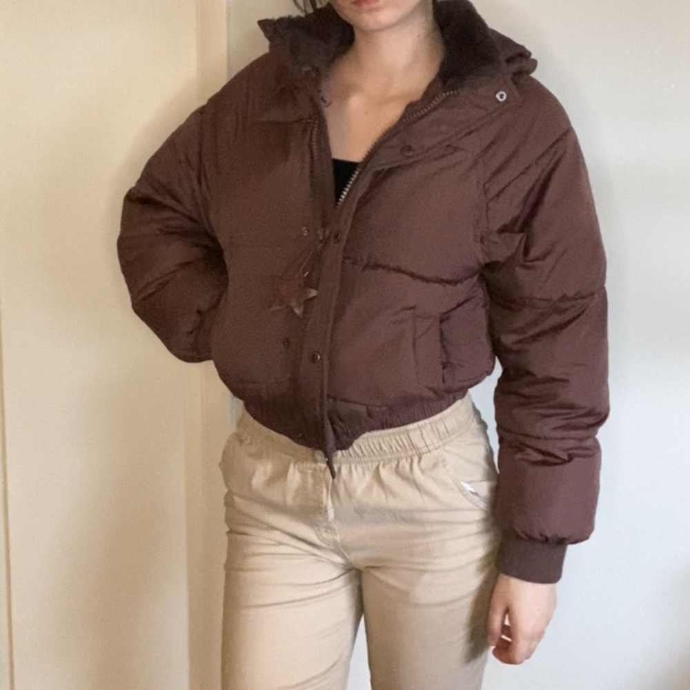 Aero cropped brown puffer jacket